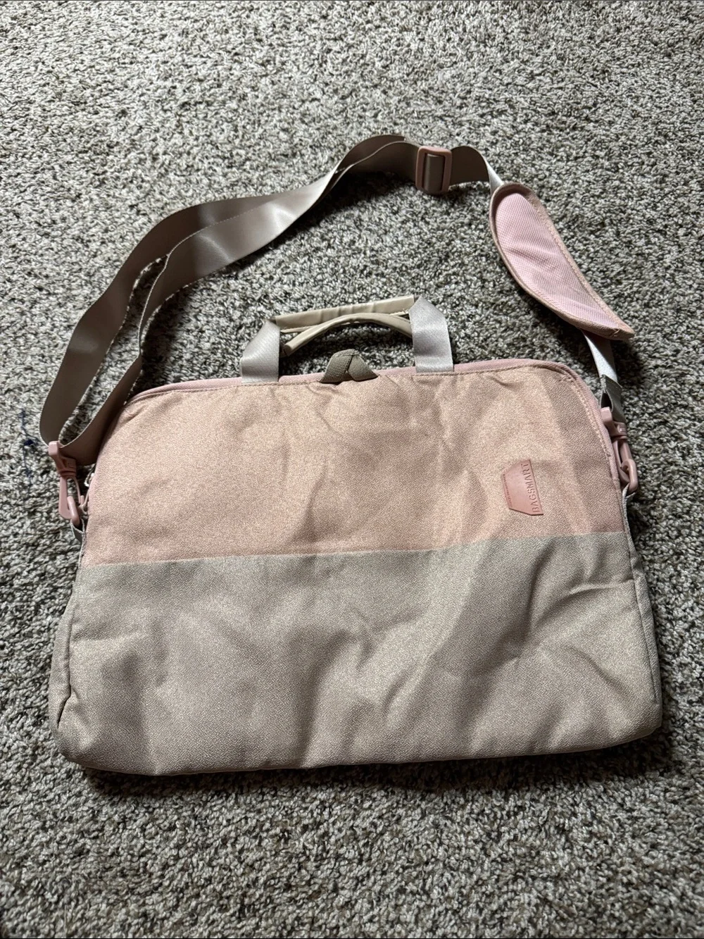 Unbranded Pink and Beige Laptop Bag with Adjustable Strap